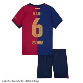 Camisa de Futebol Barcelona Paez Gavi #6 Equipamento Principal Infantil 2024-25 Manga Curta (+ Calças curtas)